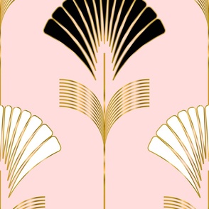 Art Deco Fan Flowers with Faux Metallic Gold on Light Pink
