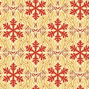 Winter fire, snowflake and flames in yellow and red, 9" 