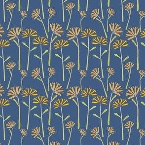 S. Orange Milkweeds on a Denim Blue Background, 2.5 inch repeat