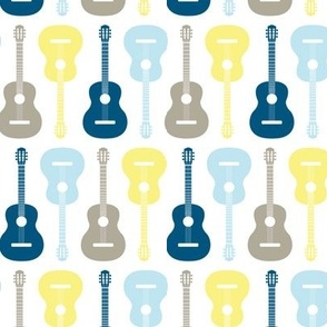 guitars blue, navy, tan, yellow