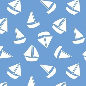 5.5x6 White tossed Sailboats on blue