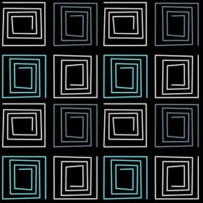  geometric shapes turquoise blue and white on black background