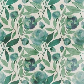 French Country Rose moss green//small scale//watercolour//wallpaper//home decor//fabric