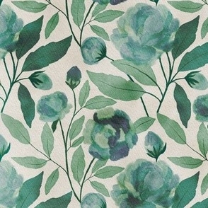 French Country Rose moss green//medium scale//watercolour//wallpaper//home decor//fabric
