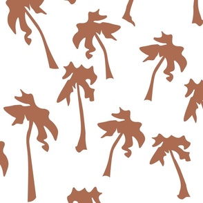 Tropical Palm Tree Beachside Coastal  in Terracotta Red and White