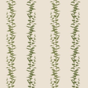 Sage Green Vines and Leaves on Tan