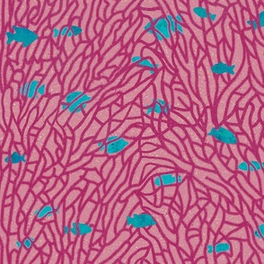 fish among  coral labyrinth (shades of pink and turquoise)