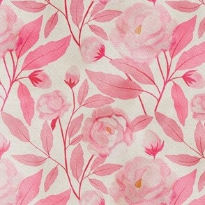 French country rose pink//watercolour// medium scale//wallpaper//home decor//fabric