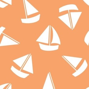 8x9 White Sailboats tossed on orange