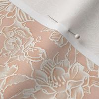 Peach Blossom Serenity - Cream Floral Embroidery Illusion