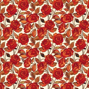 Vibrant Autumn Roses Textile Design