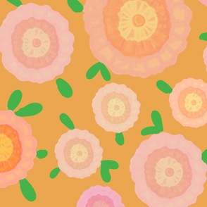 "Pink and Melon Flowers on Melon large contemporary melon colored background by Mona Lisa Tello