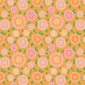 Contemporary, medium- small, Pink and Melon flowers in Melon colored background by Mona Lisa Tello