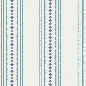 XL| Buckland Blue Decorative parallel lines and stripes with dark blue diamond geometric shapes on white