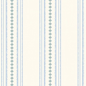 XL| Sky Blue Decorative parallel lines and stripes with diamond geometric shapes on off-white