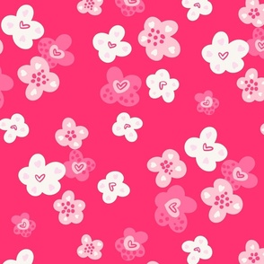 Hearts on blooms  - off white, pastel pink , light pink and  pink   //   Big scale