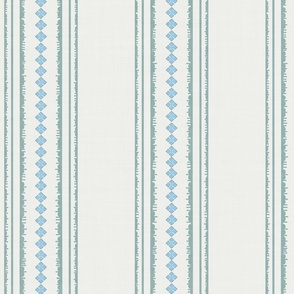 XL| Light green Decorative parallel lines and stripes with sky blue diamond geometric shapes on off-white