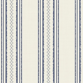 XL| Dark Denim Blue Decorative parallel lines and stripes with diamond geometric shapes on off-white