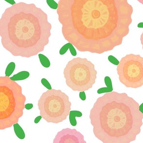 Contemporary, Large, Pink and Melon colored flowers on White Background by Mona Lisa Tello