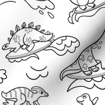 Surfing Dino Team for coloring