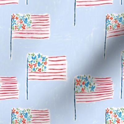 Floral Flag On Blue United States of America Flag  6x6