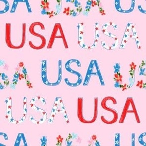 Floral USA on Pink July 4th Patriotic Design 6x6
