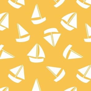 6x7 Tossed Sailboats tossed on yellow