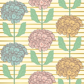 Boisterous-hydrangea topiary-bloom-soft-kitschy-vintage-1950s-pink-blue-golden-lines-XL-jumbo