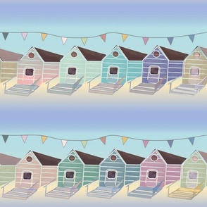 Beach houses and bunting - pale