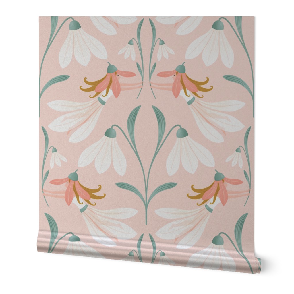 (L) Fairies and snowdrops in the spring garden - soft blush pink