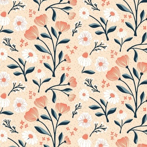 Vintage Blossoms and Botanicals Pattern - Elegant Floral Tapestry Design for Home Decor and Apparel- L