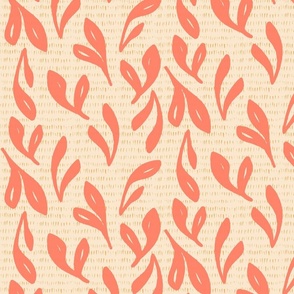 Hand-Painted Coral Leaves - Warm and Inviting Botanical Design for Cozy Home Textiles