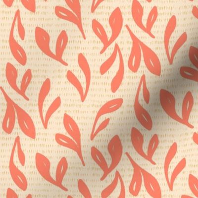 Hand-Painted Coral Leaves - Warm and Inviting Botanical Design for Cozy Home Textiles