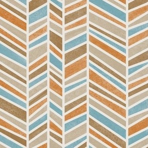 uneven herringbone, watercolor, chevron, geometric, brown, rust, light blue, cream