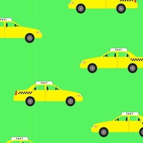 Taxi Cab Cars on Bright Neon Green