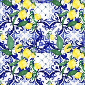 Blue tiles,porcelain,mosaic,Italian style,lemon art