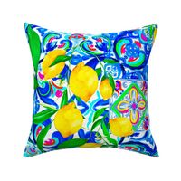 Vibrant,summer,Blue tiles,porcelain,mosaic,Italian style,lemon art