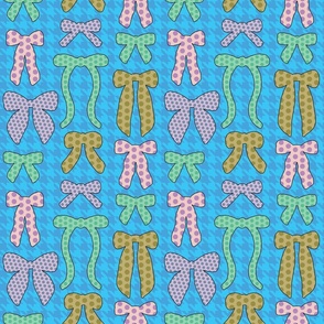 Playful Pop Art Bows, Clash of Patterns,  Ribbon Bows Pattern on Houndstooth Background