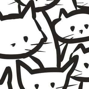Ink Doodles of Cats in black and white, large