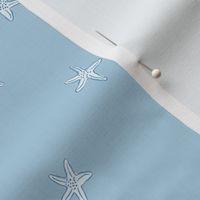 Light Blue Scattered Starfish on the Sea Shore on a Mid Blue Background Small Scale