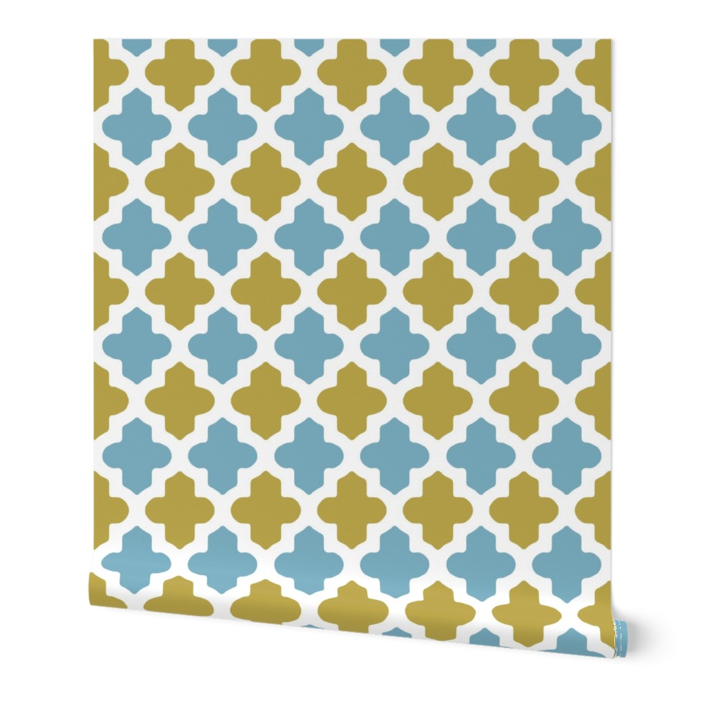 Moroccan Quatrefoil in Blue and Sage