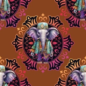 MANDALA FUN HIPPIE ELEPHANT 1 COLORFUL WARM BROWN FLWRHT