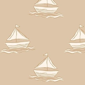 Light Beige Sailing Yachts on the Ocean Neutral Sand Brown Background