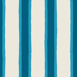 (L) Deck Chair Ticking - hand drawn vertical stripe - seaside blue