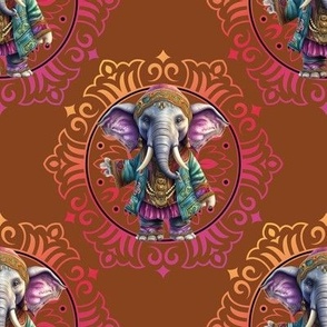 MANDALA FUN HIPPIE ELEPHANT 2 COLORFUL WARM BROWN LIGHT FLWRHT