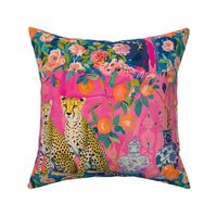 Chinoiserie cheetahs and ginger jars on pink