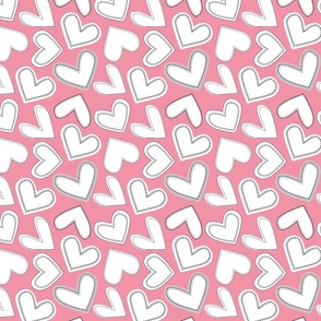 Cute White Hearts Line Art Style on Pink Background