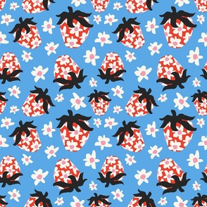 Strawberry Field, Strawberries And Strawberry Flowers Pattern
