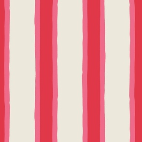 (L) Deck Chair Ticking - hand drawn vertical stripe - candy pink and red