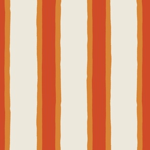 (L) Deck Chair Ticking - hand drawn vertical stripe - tangerine orange